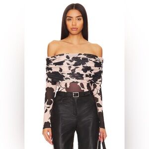 AFRM Maxine Bodysuit Shadow Floral Large Off Shoulder Mesh NWOT